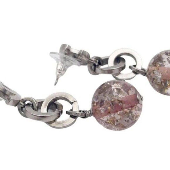 CHANEL CC Logos Drop Clear Pink Ball Stud Earrings Silver Tone 06P Auth D-t104 - Picture 4 of 14